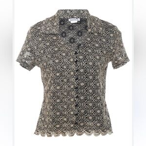 Nicola Petite, V-Neck Crochet Mesh Blouse, Size PM